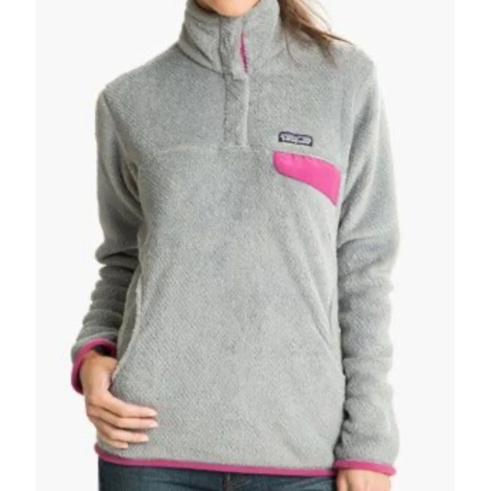 Patagonia Re-Tool Snap-T Pullover Sweater Women's Size XS Gray Pink Trim Hiking